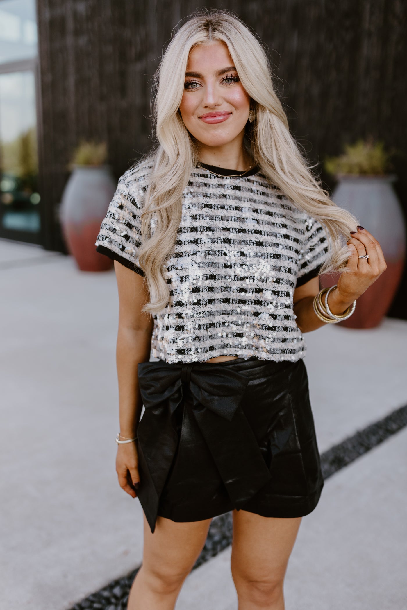 Black Metallic Bow Detail Shorts