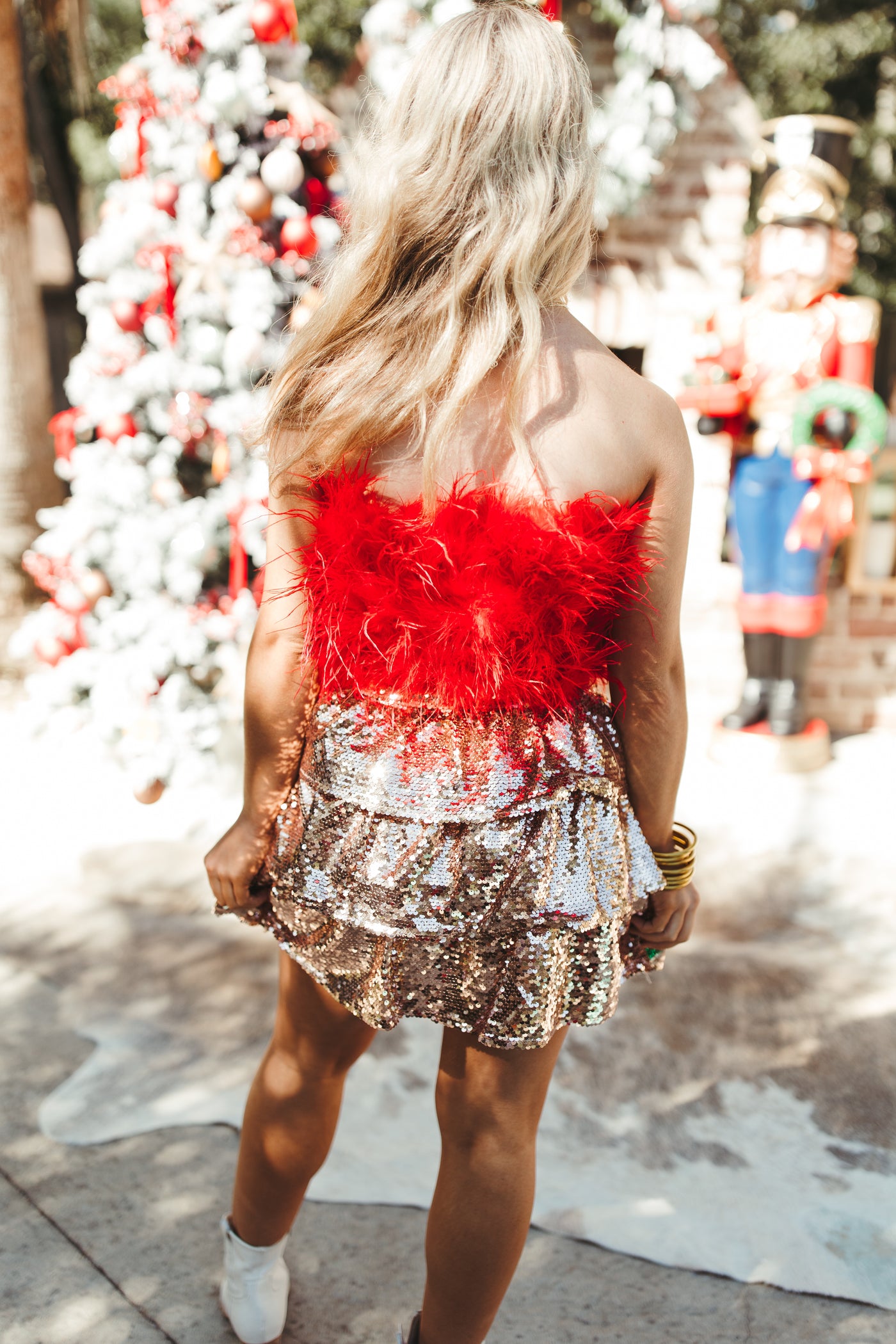Gold Sequin Holiday Ornament Tiered Skirt