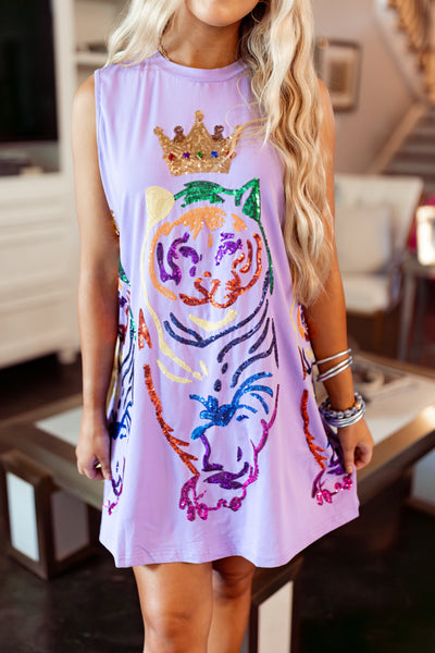 Queen Of Sparkles Lavender & Rainbow Tiger Queen Tank Dress