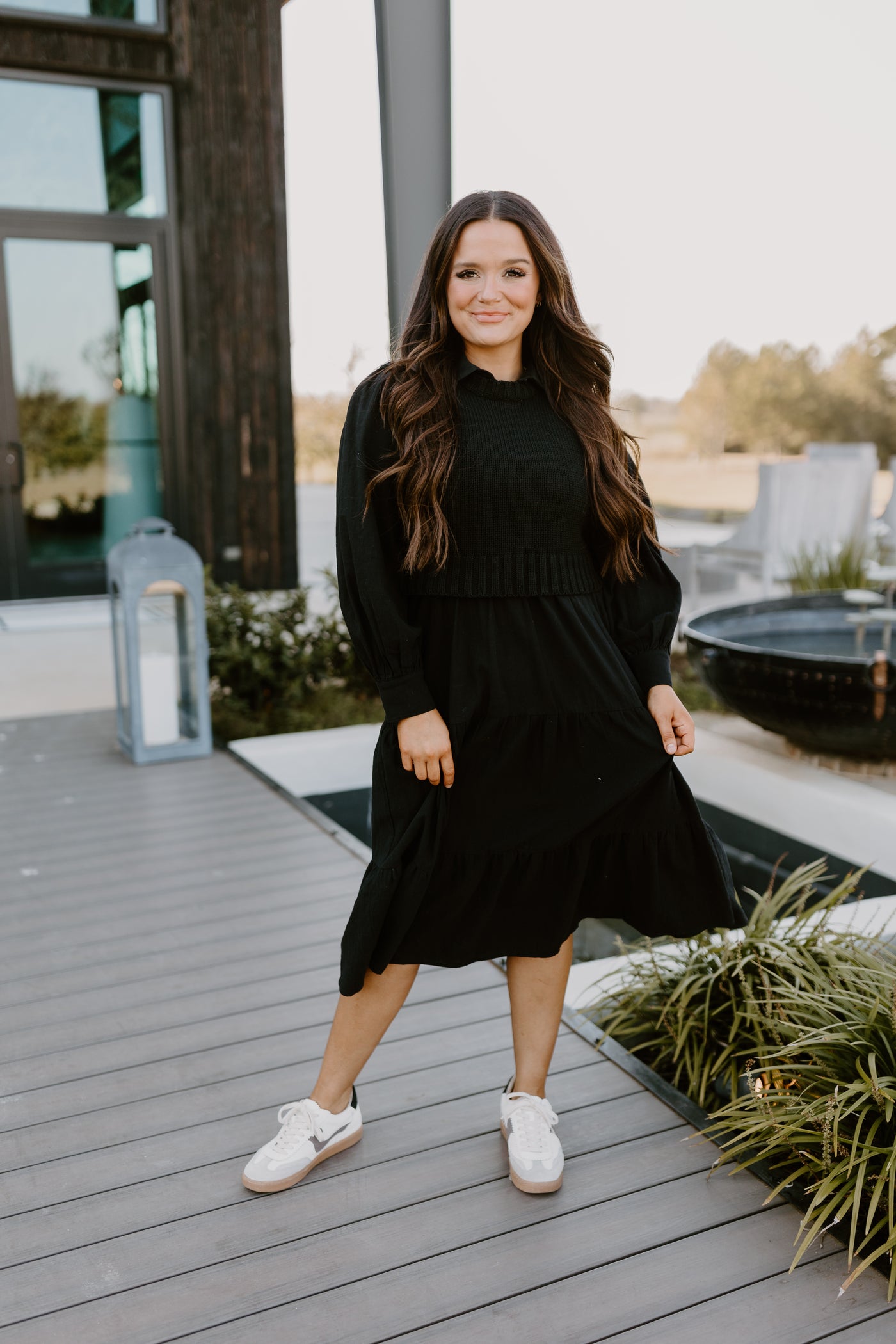 Black Sweater Vest and Tiered Midi Dress Set