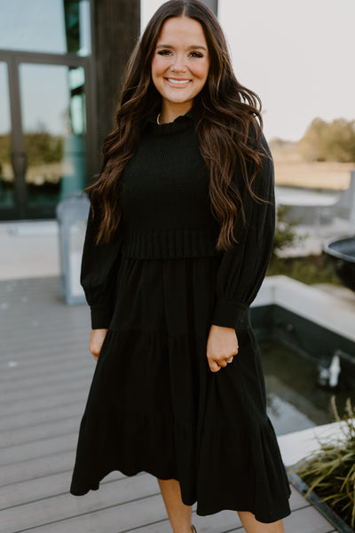 Black Sweater Vest and Tiered Midi Dress Set