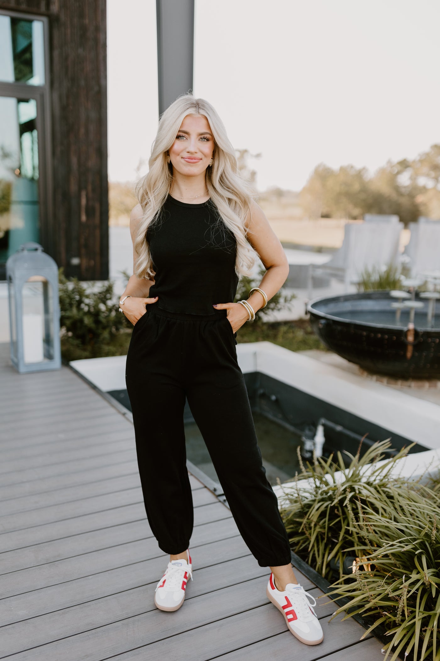 Black Ribbed Crop Top and Jogger Set