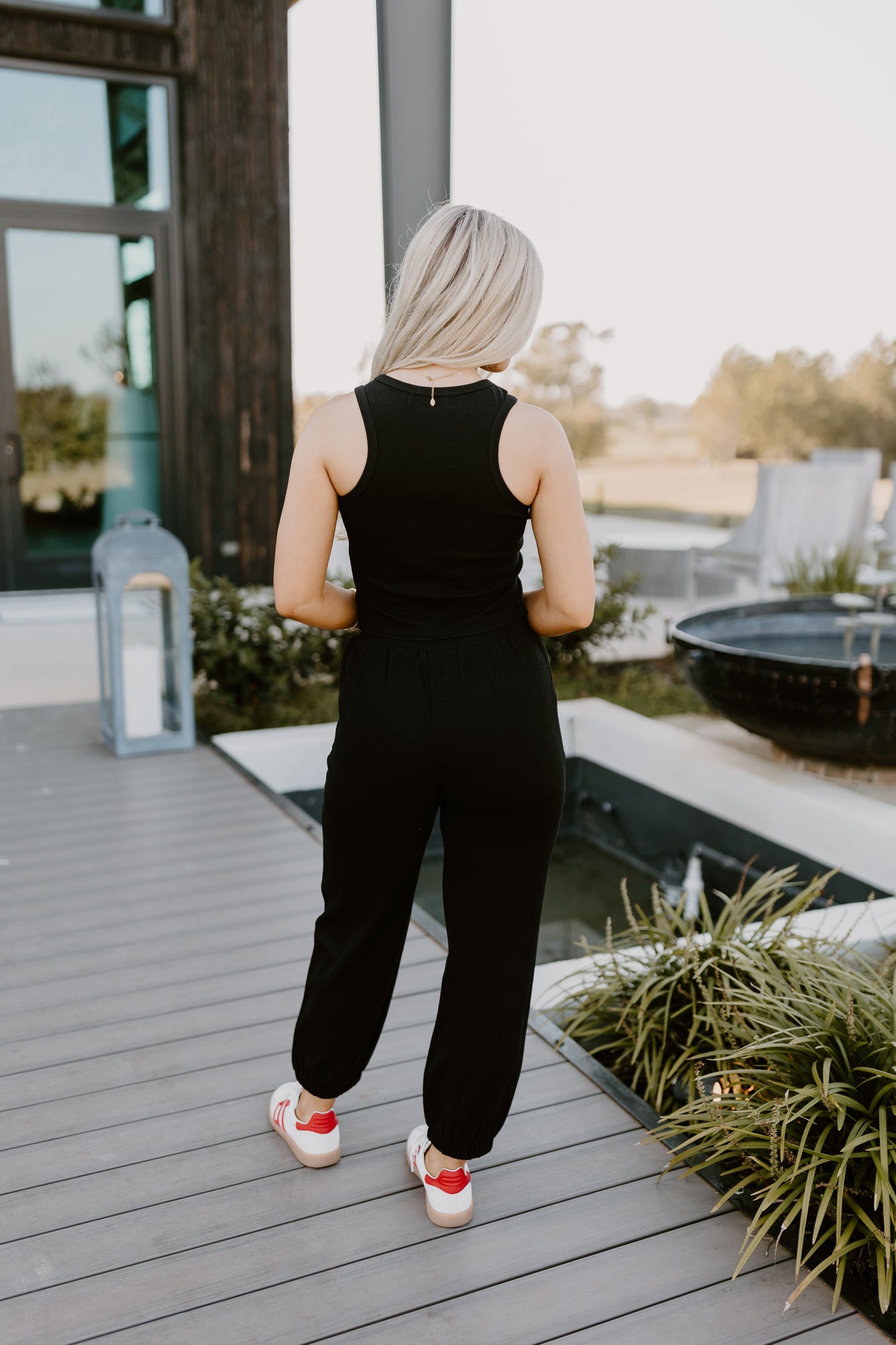 Black Ribbed Crop Top and Jogger Set