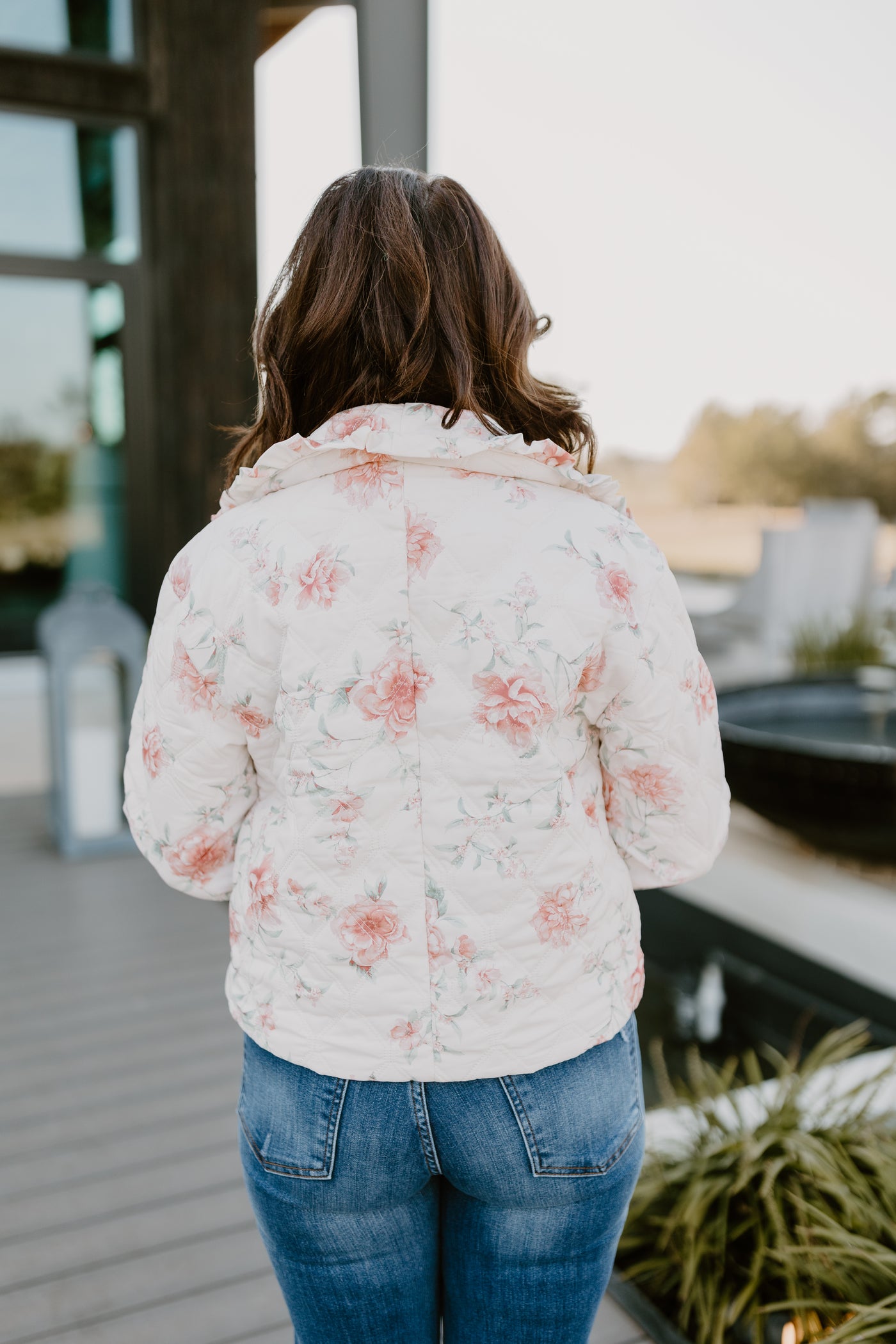 Blush Pink Floral Rose Quilted Puffer Jacket