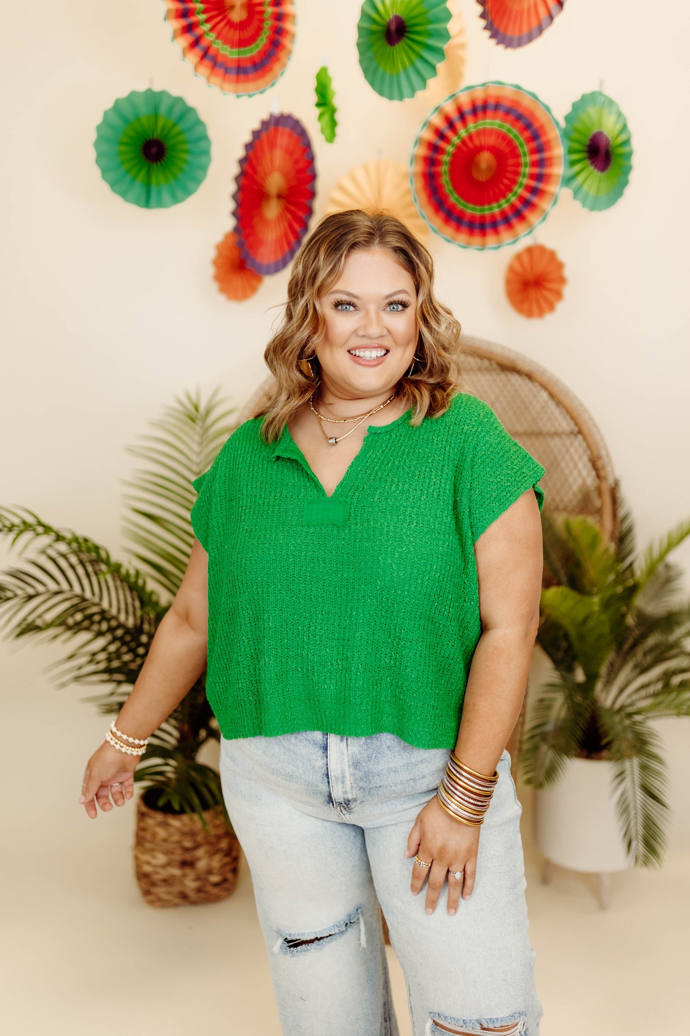 Green Sleeveless Cropped Sweater Top