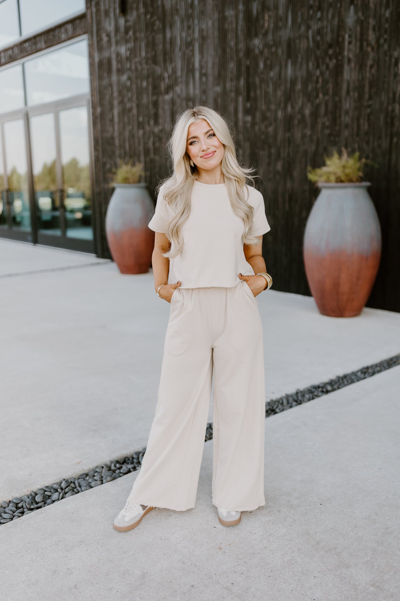 Natural Oversized Tee and Wide Leg Pant Set