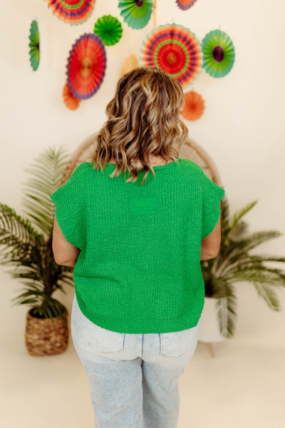 Green Sleeveless Cropped Sweater Top