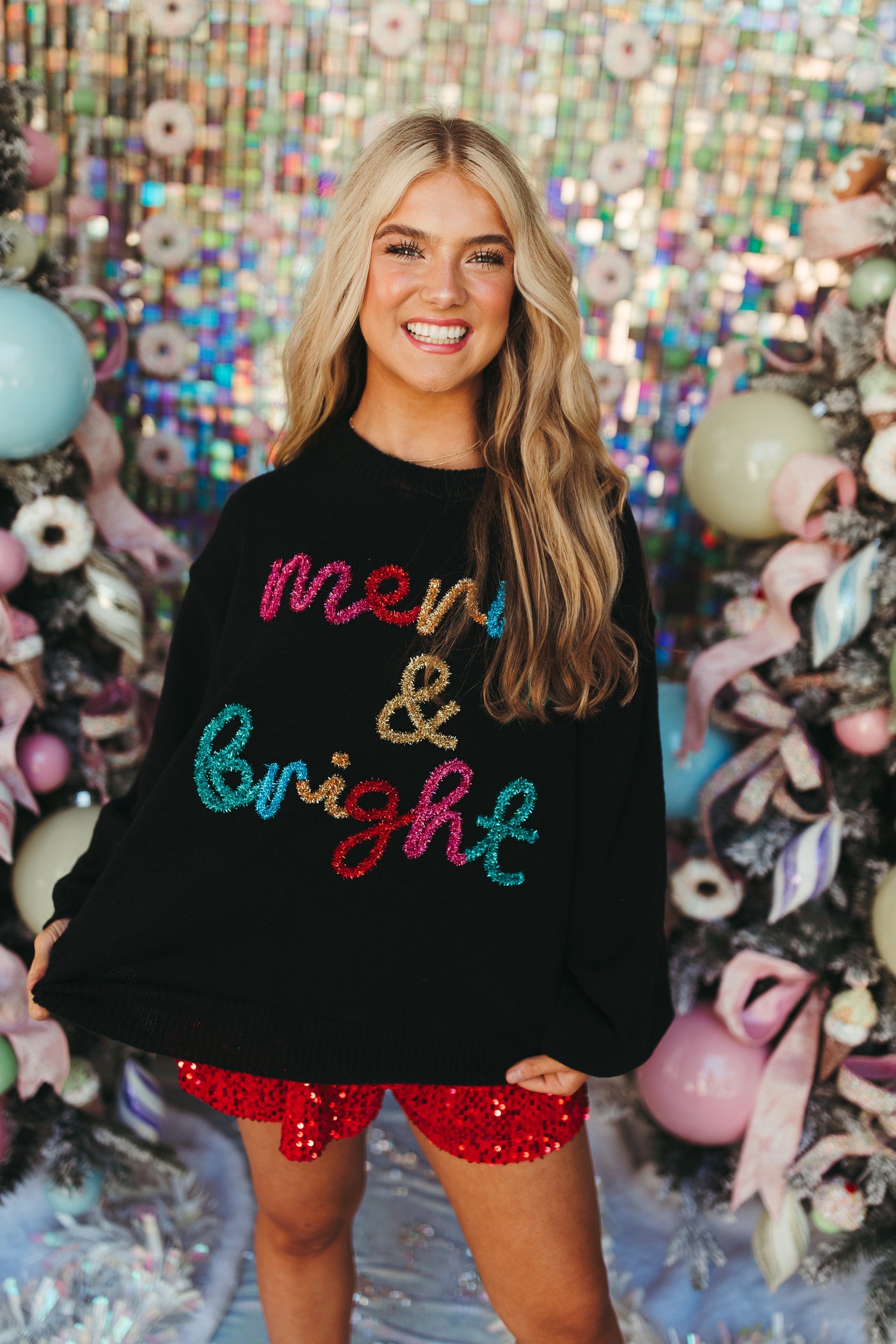 Black Multi Merry & Bright Tinsel Sweater
