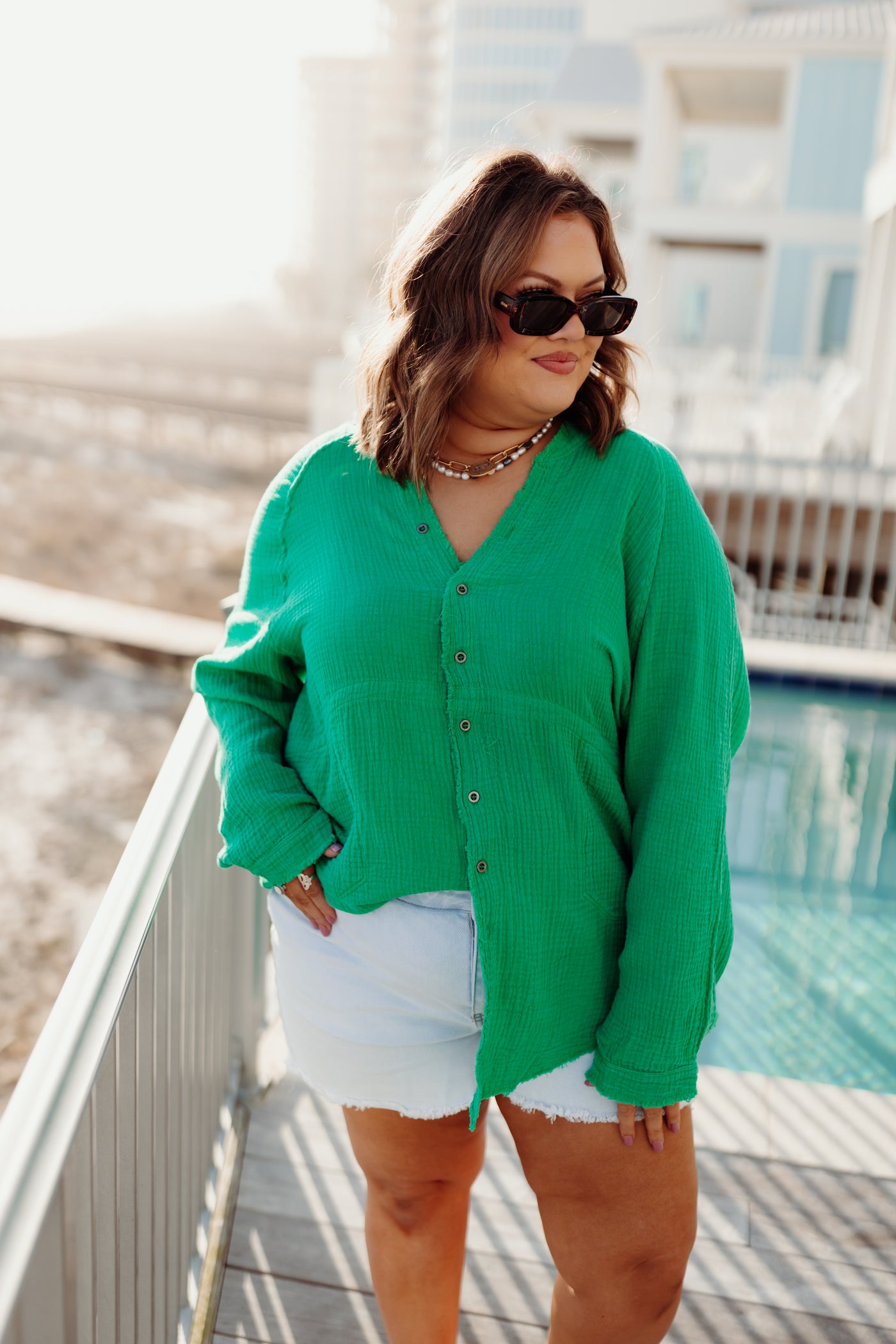 Green Mineral Wash Long Sleeve Button Down