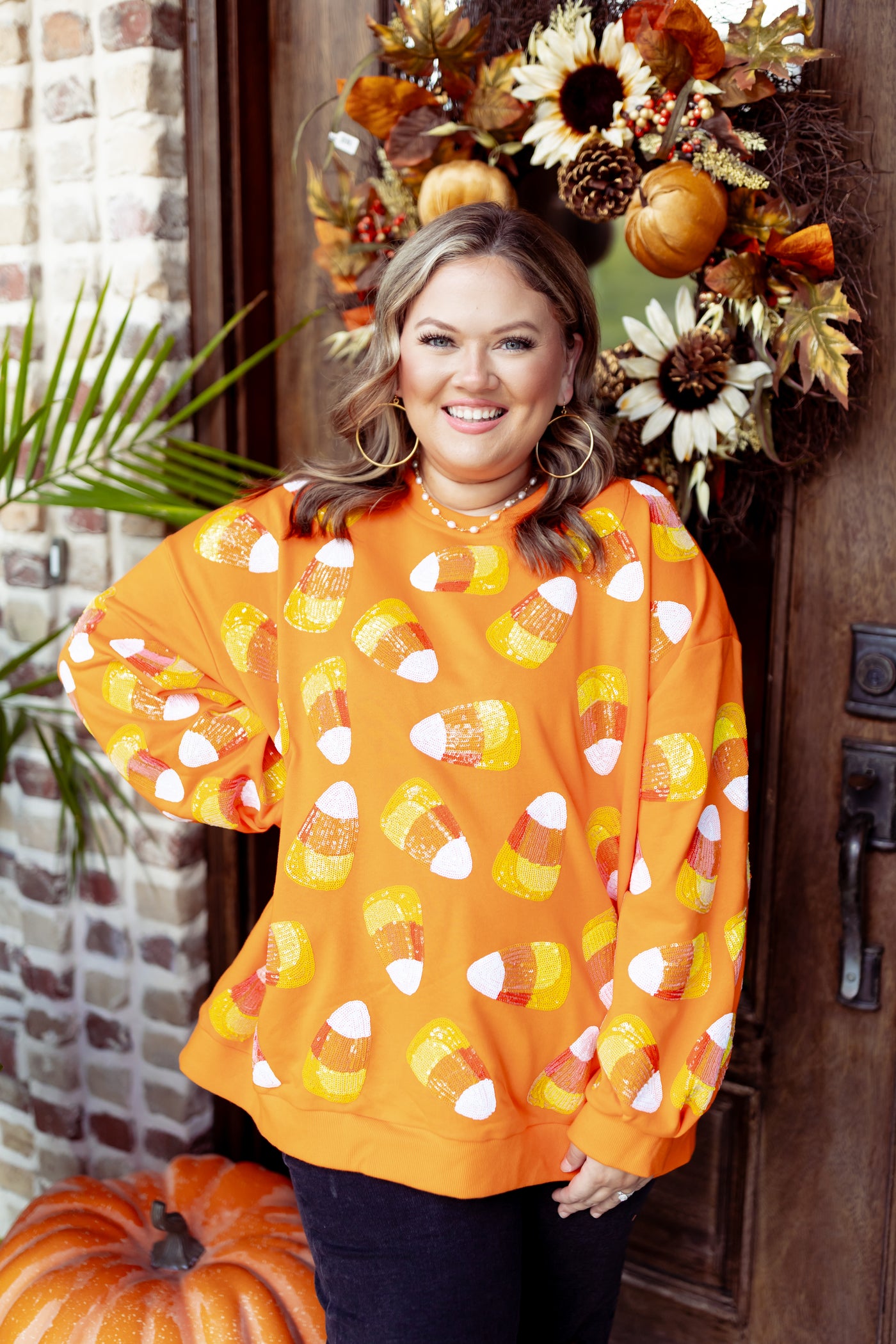 Queen Of Sparkles Orange Candy Corn Sweatshirt