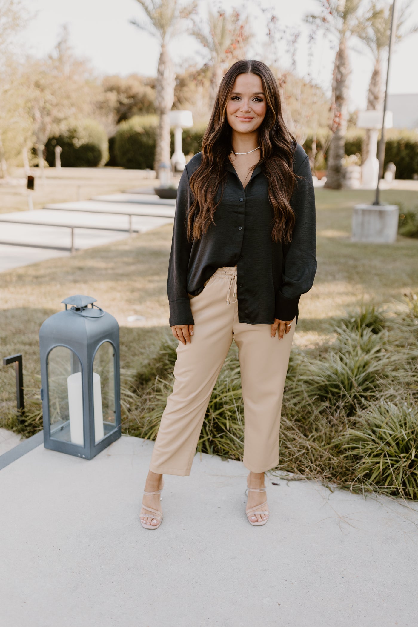 Black Oversized Collared Button Down Top