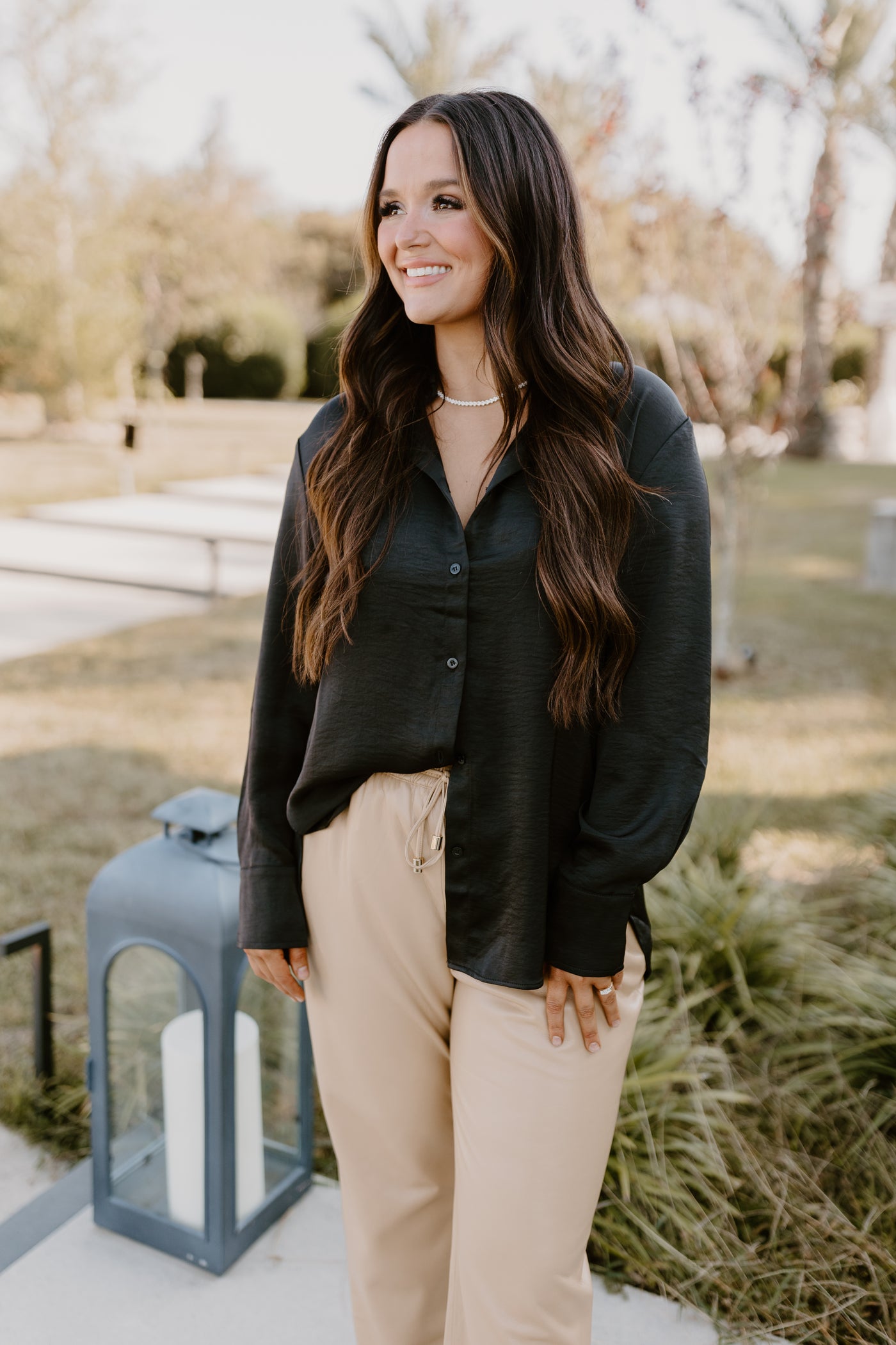 Black Oversized Collared Button Down Top