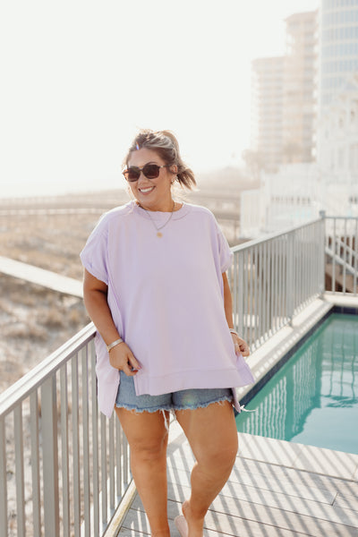 Lavender Oversized Raw Edge Loose Fit Tee