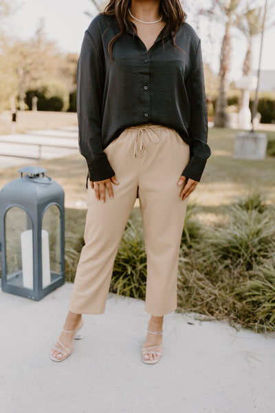 Black Oversized Collared Button Down Top