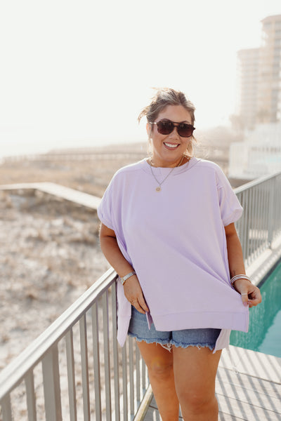 Lavender Oversized Raw Edge Loose Fit Tee