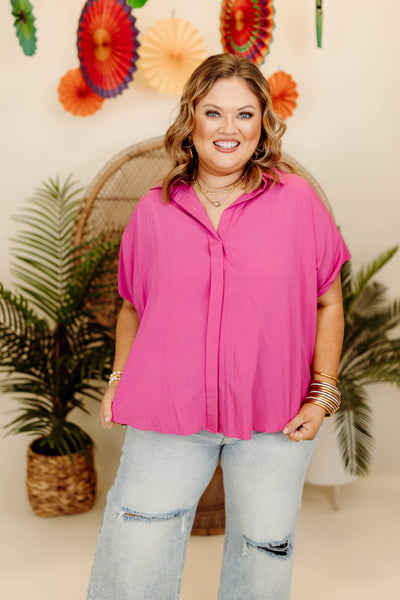 Pink Oversized Button Down Blouse