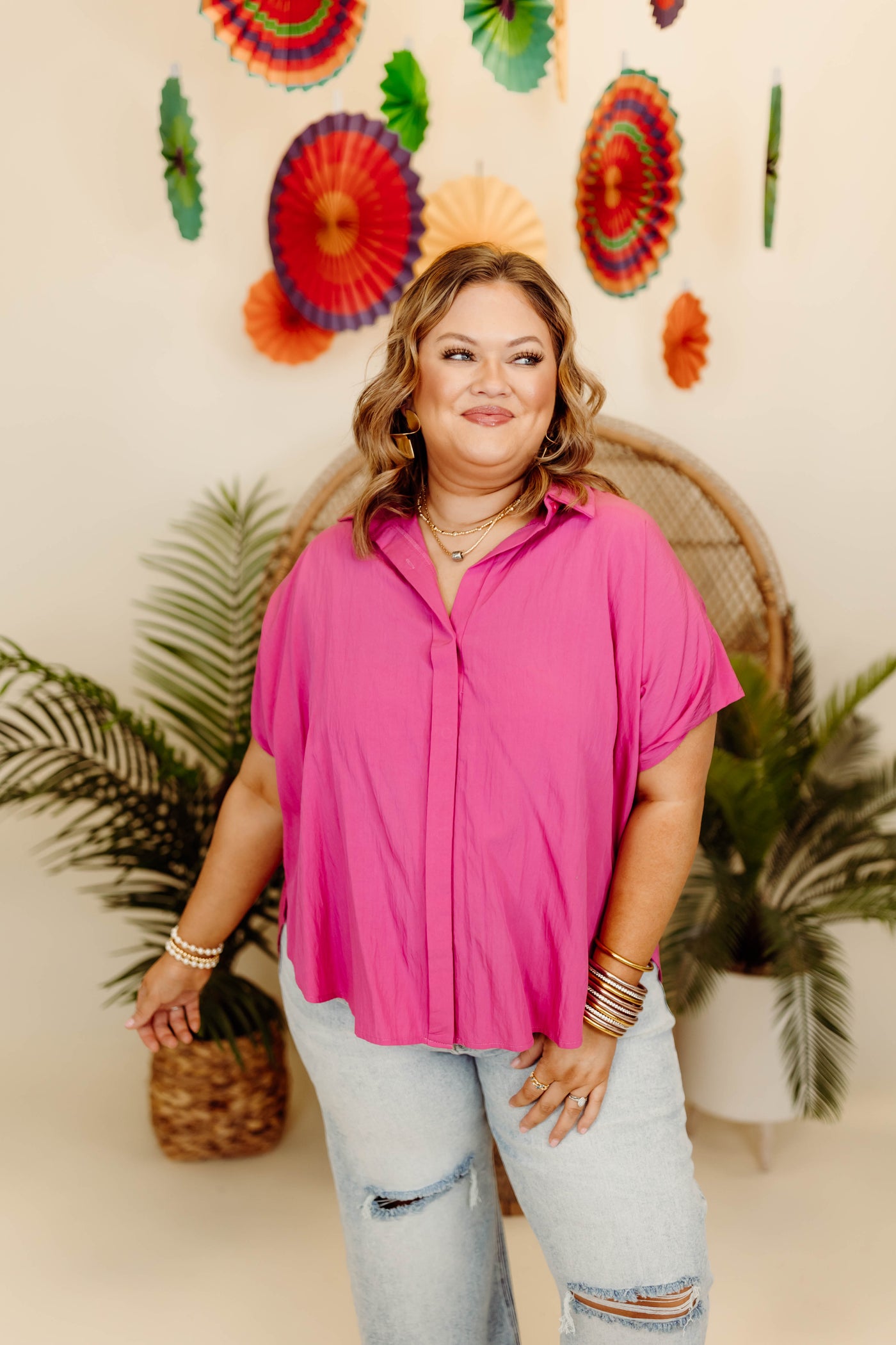 Pink Oversized Button Down Blouse