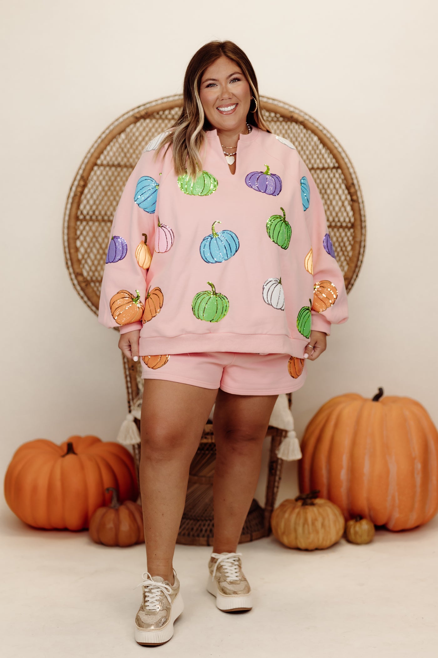 Queen of Sparkles Light Pink Multi Pumpkin Sweatshirt