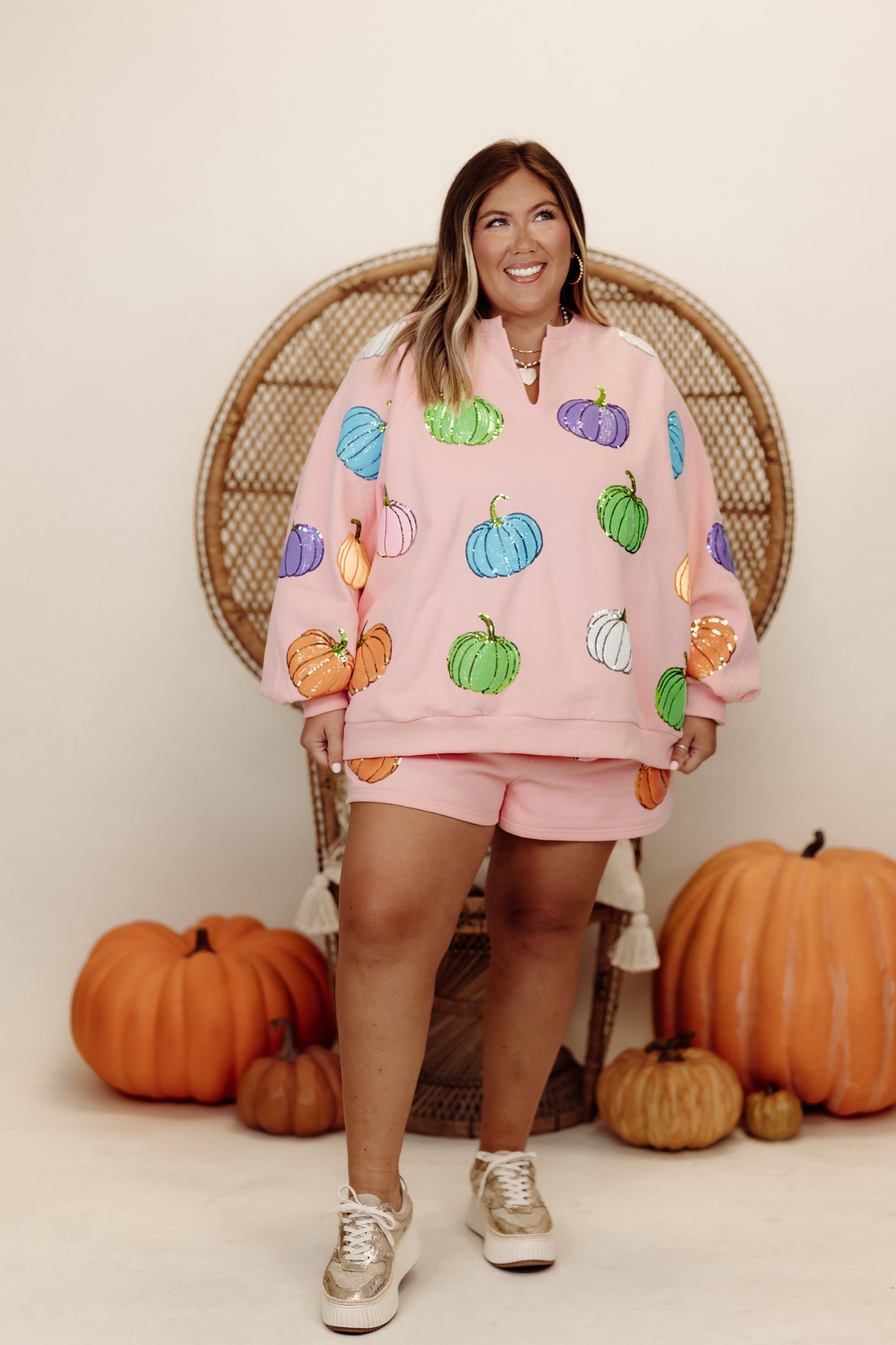 Queen of Sparkles Light Pink Multi Pumpkin Sweatshirt