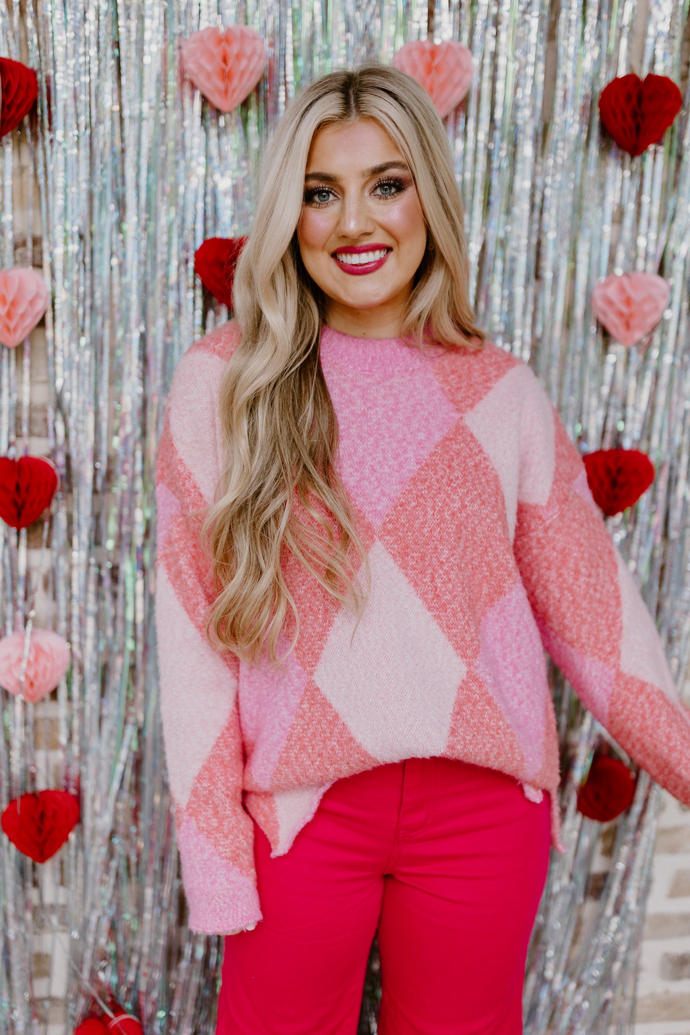 Pink Mix Geometric Knit Sweater