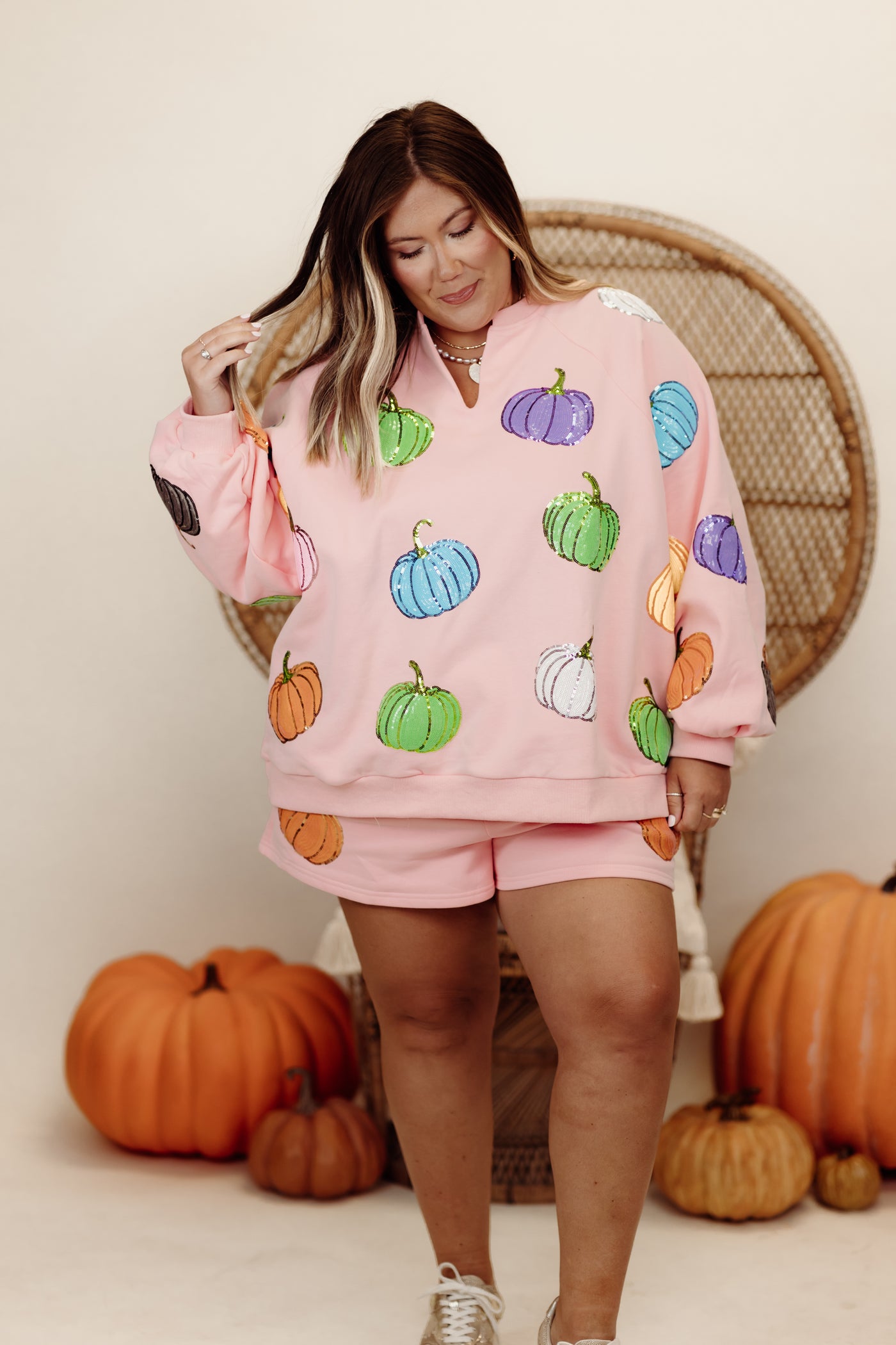 Queen of Sparkles Light Pink Multi Pumpkin Sweatshirt