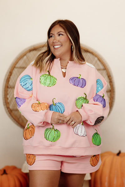 Queen of Sparkles Light Pink Multi Pumpkin Sweatshirt