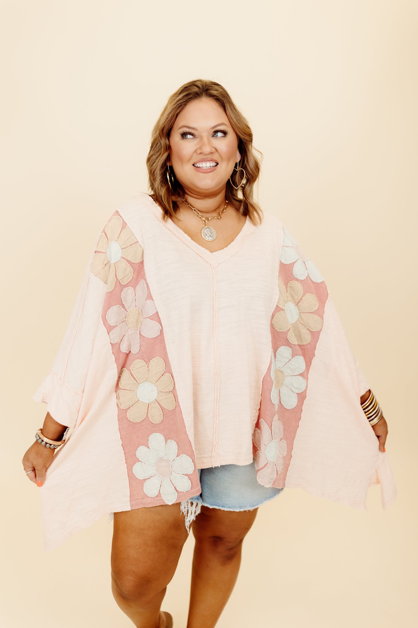 Pink Mineral Wash Daisy Detail Oversized Top