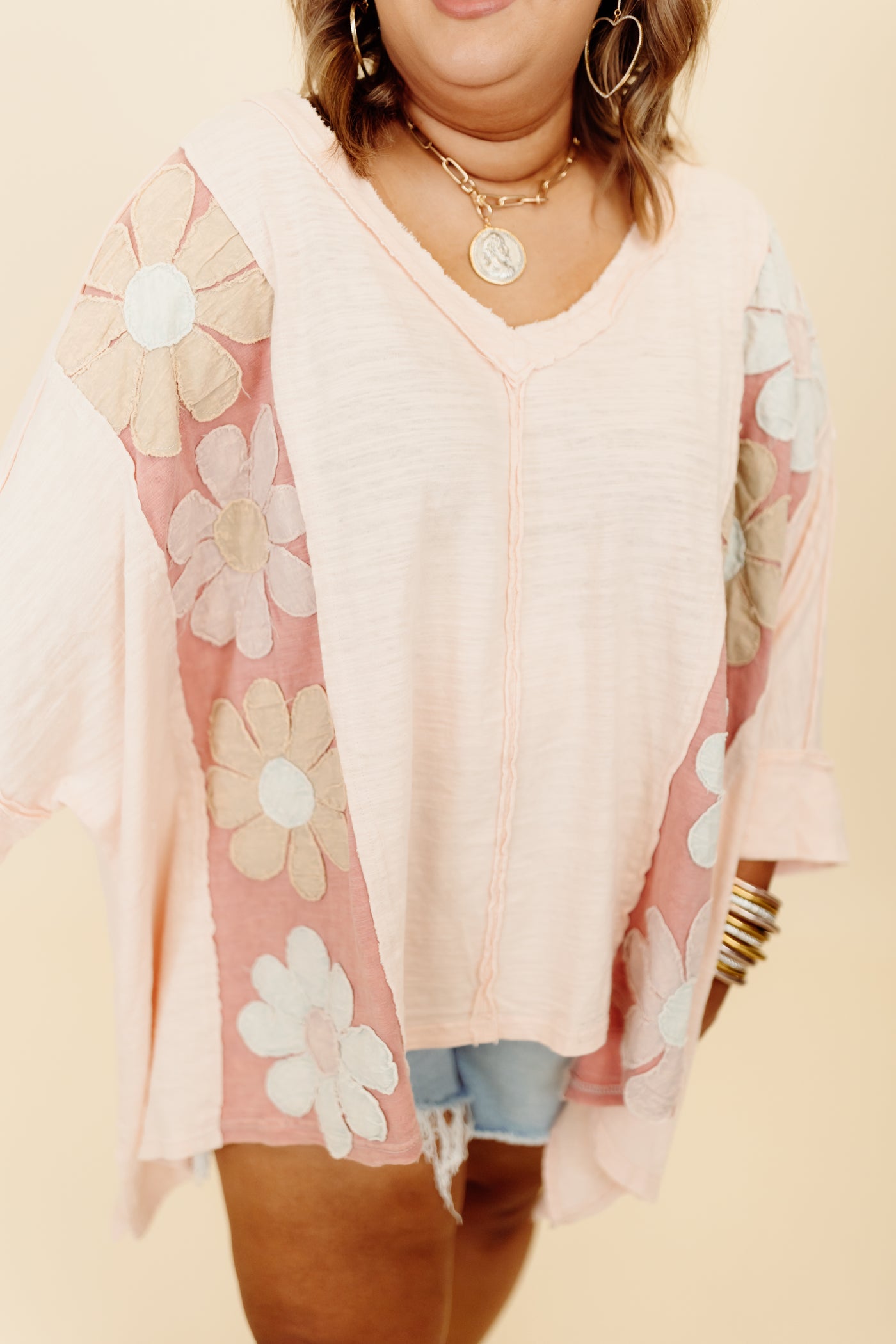 Pink Mineral Wash Daisy Detail Oversized Top