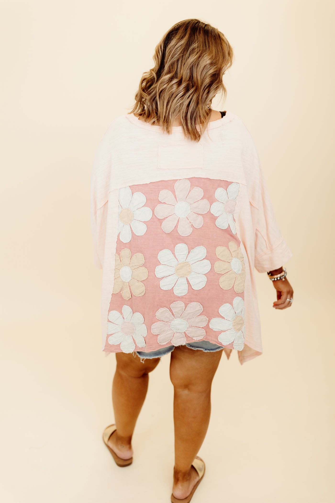 Pink Mineral Wash Daisy Detail Oversized Top