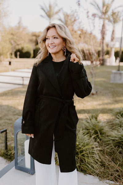 Dolce Cabo Black Faux Suede Wrap Trench Coat