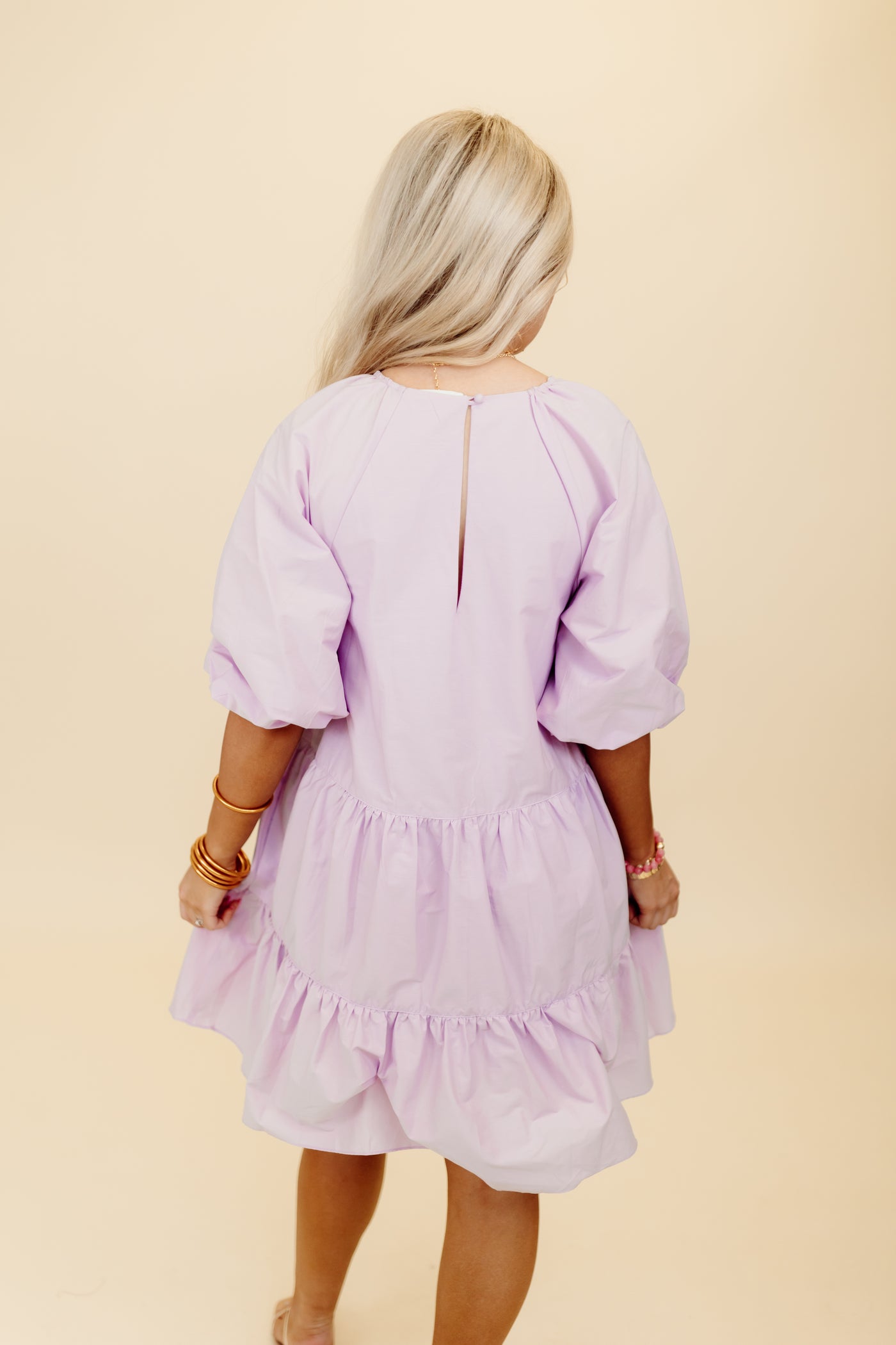 Karlie Lilac Solid Bow Poplin Dress
