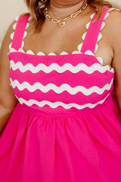 Fuchsia Sleeveless Scallop Detail Dress