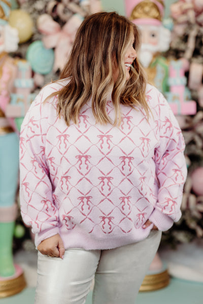 Light Pink Coquette Bow Mohair Sweater