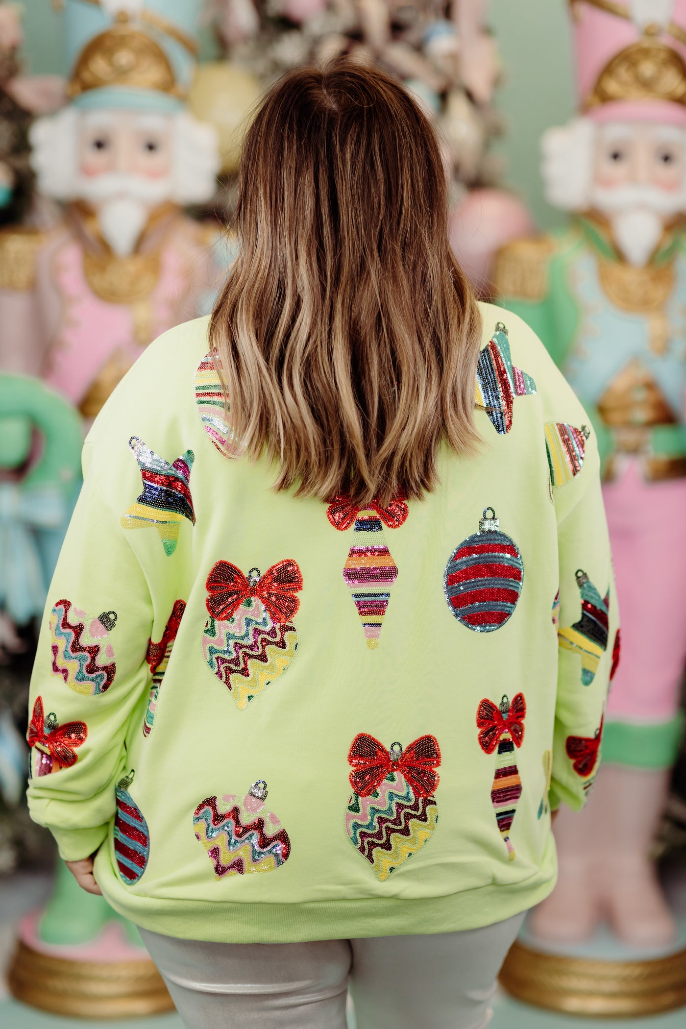 Queen of Sparkles Pale Green Patterned Ornament & Bows Sweatshirt