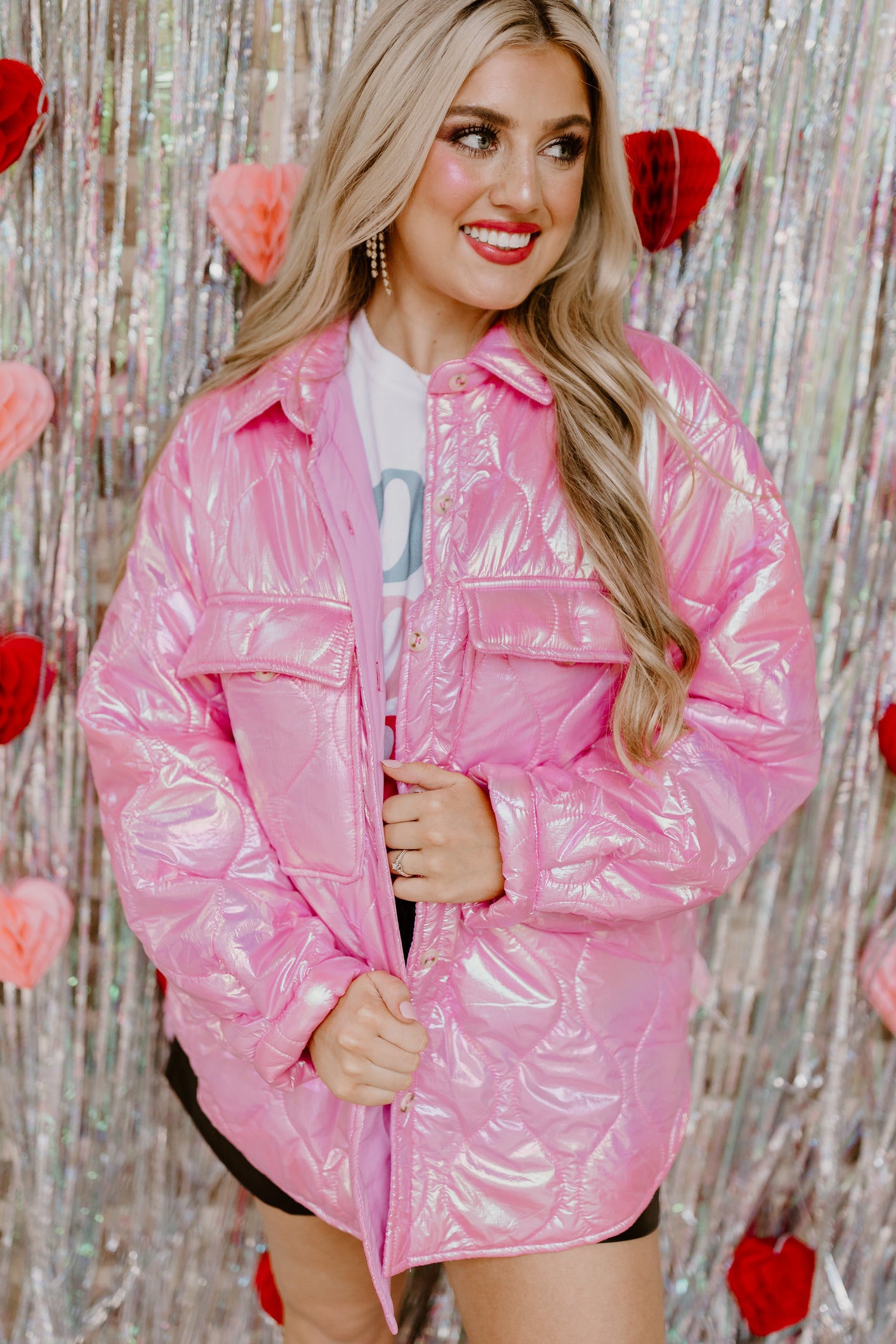 Pink Iridescent Puffer Jacket