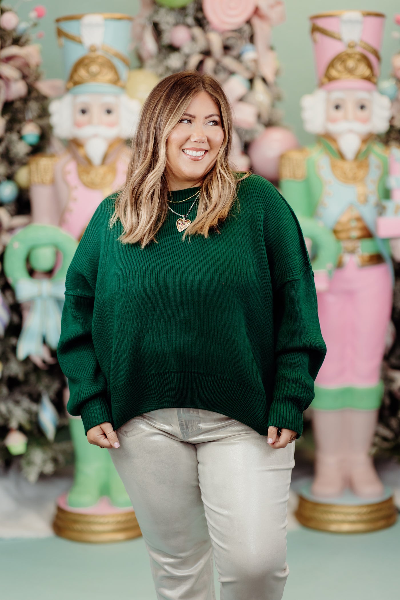 Dark Green Crew Neck Oversized Sweater