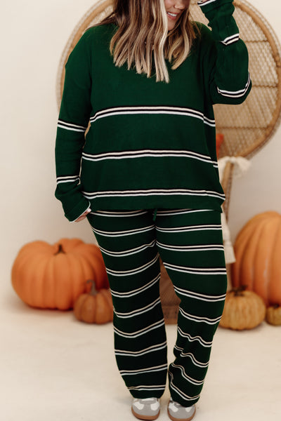 Green Multi Striped Sweater and Pant Set