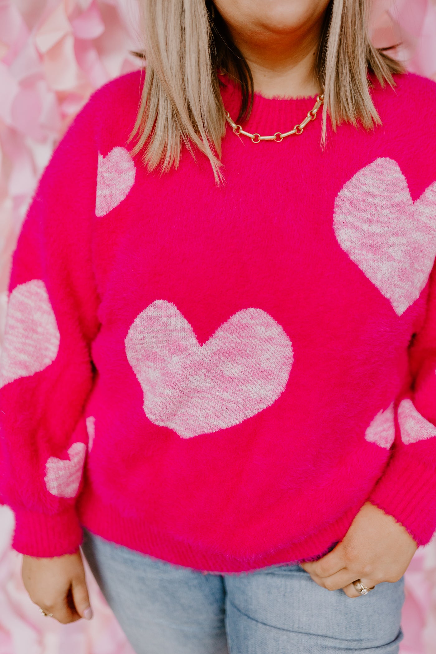 Fuchsia Heart Detail Bell Sleeve Sweater