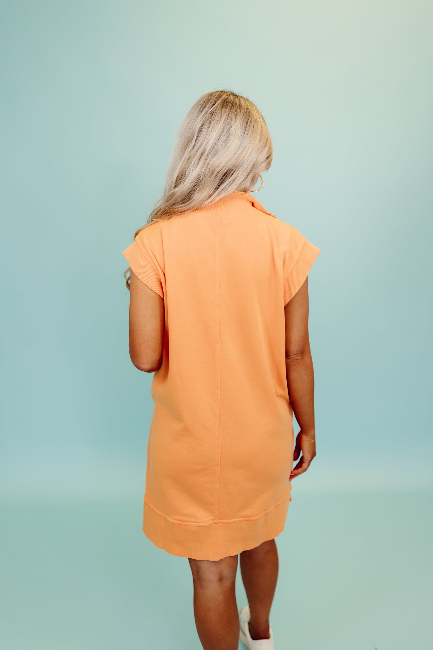 Orange 1/2 Zip Contrast Knit Dress