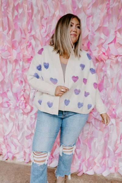 Ivory Ombre Heart Detail Cardigan
