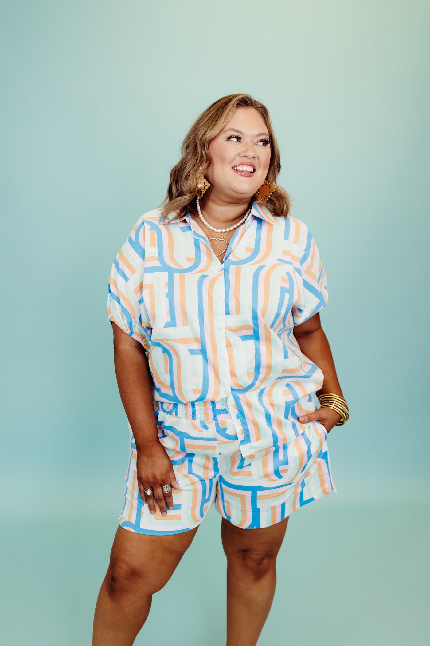 Michelle McDowell Blue Catch A Wave Goldie Top & Shorts Set