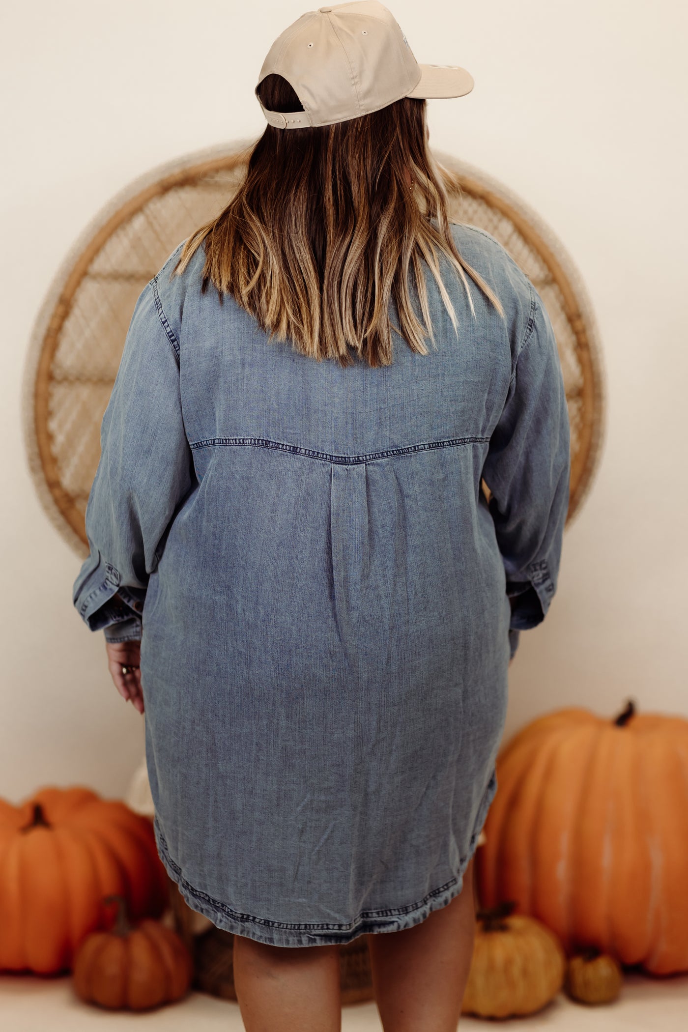 Washed Denim Long Sleeve Button Down Shirt Dress