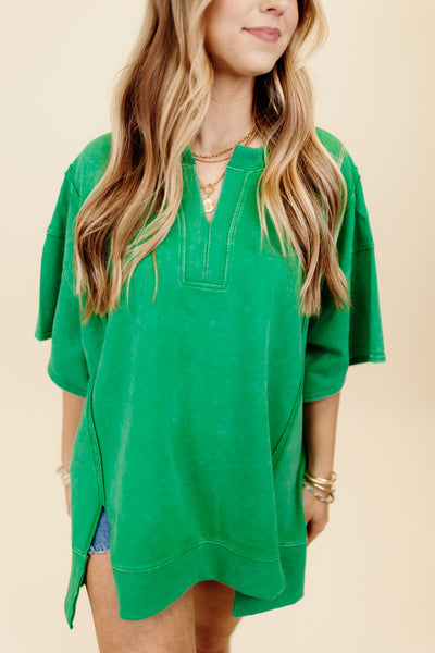 Green Mineral Wash French Terry Loose Fit Top