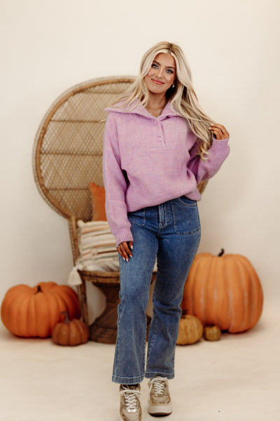 Lavender Long Sleeve Button Detail Knit Sweater