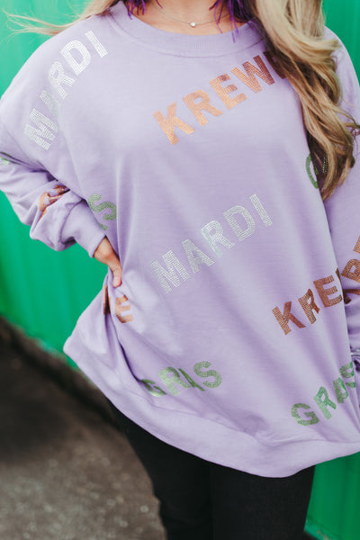 Purple Rhinestone Mardi Gras Krewe Sweatshirt