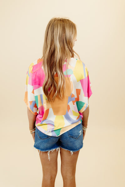 Fuchsia Mix Printed Short Sleeve Blouse