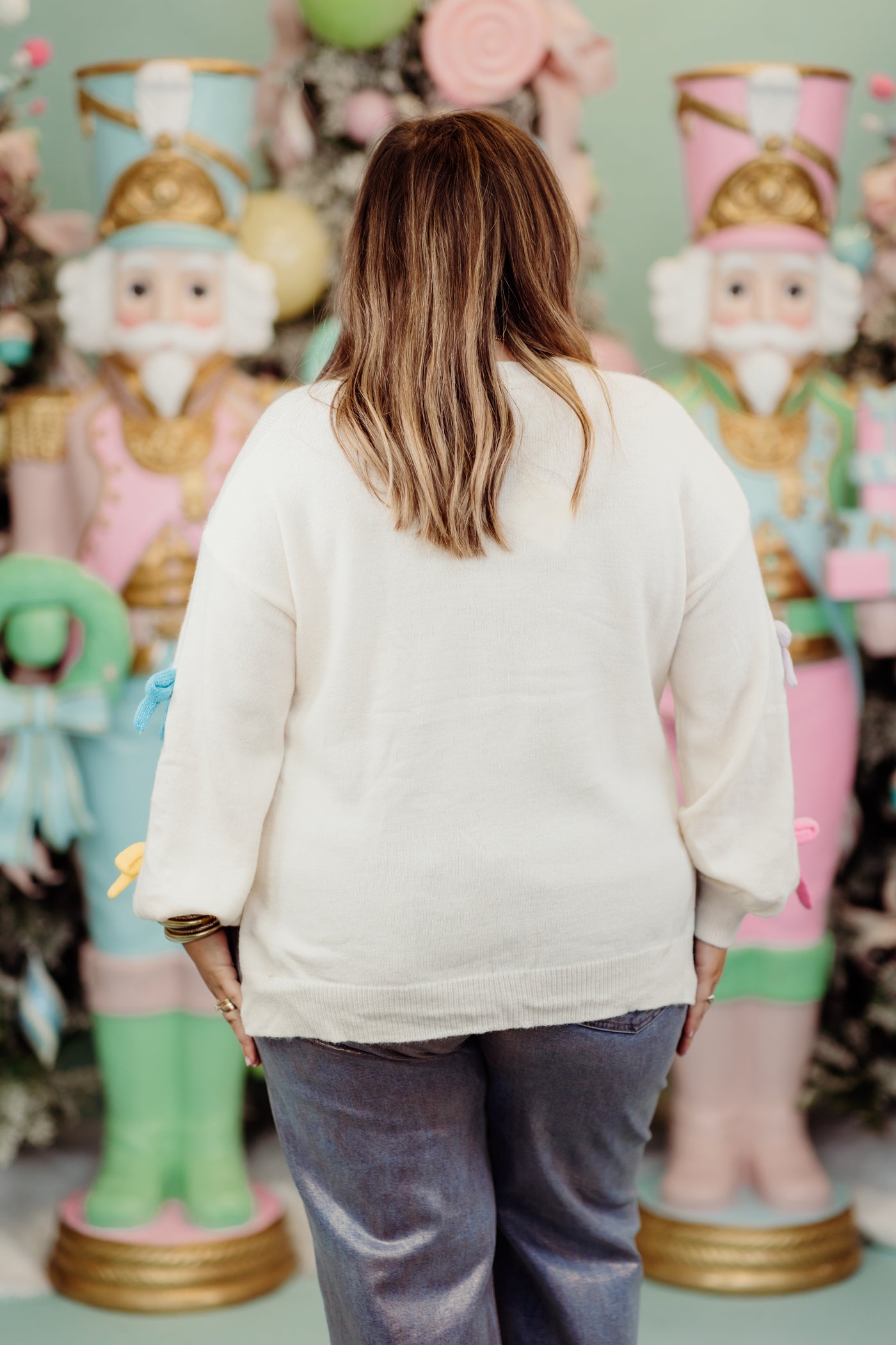 Cream Multi Bow Detail Cropped Sweater