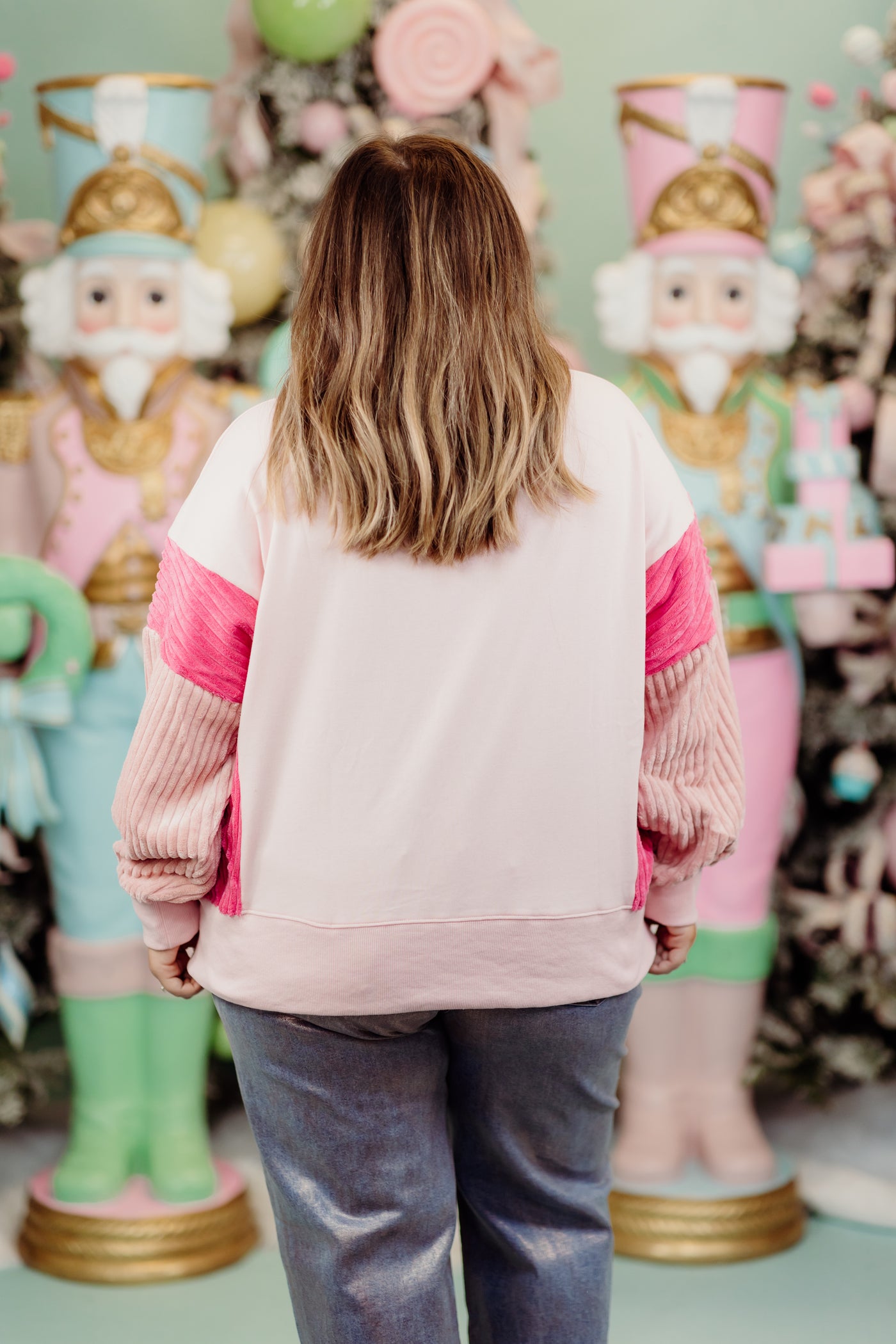 Dusty Pink and Berry Nutcracker Corduroy Sleeve Sweatshirt