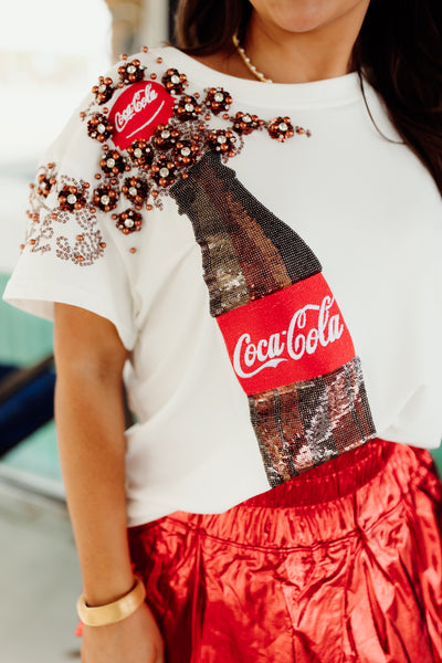 Queen Of Sparkles White Popping Coca Cola Bottle Tee