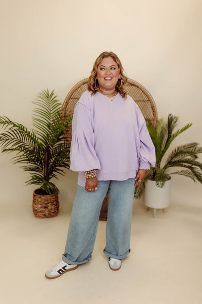 Lavender Reverse Seam Balloon Sleeve Pullover